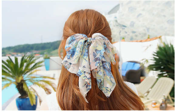 floral chiffon hair bow barrette