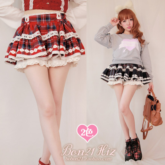 BOBON21-2015-High-Waist-Pleated-Plaid-Cute-lace-Cake-Short-Mini-Skirt-Scottish-Kilt-Tutu-Student