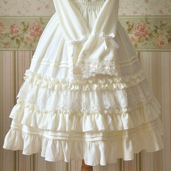 Beige-Black-Lolita-Knee-Length-Skirts-Chiffon-Lace-Ruffle-Sweet-Skirts-Empire-Tiered-skirt-High-Quality