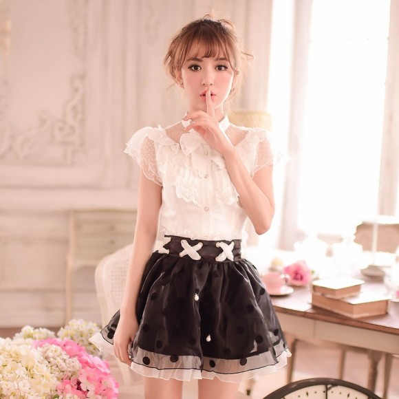 New-Arrival-Women-High-Waist-Chiffon-Slim-Skirt-Princess-Ladies-Organza-Pleated-Skirt-Black-White-Free