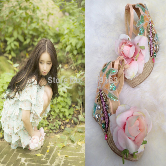 High-qualty-new-fashion-pink-flower-glitter-women-sandals-bling-bling-rhinestone-princess-wedges-shoes
