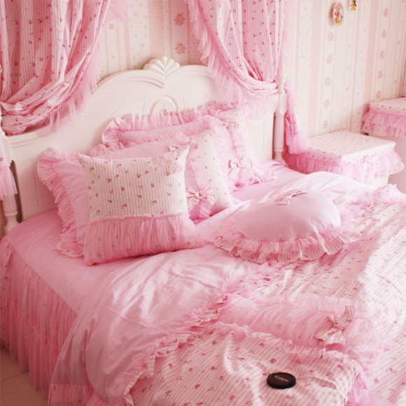 S-V-Luxury-Korean-bedding-set-Lace-bedclothes-designer-bed-linen-Pink-duvet-covers-cotton-christmas