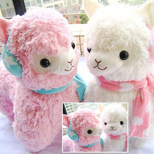 Pink White Alpacas with Earmuffs and Scarf