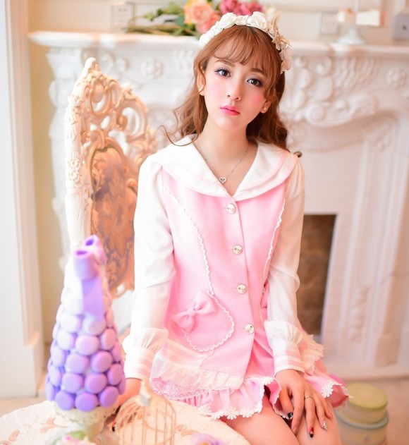 Princess-sweet-lolita-coat-Candy-rain-Spring-College-style-pink-Cute-Sailor-collar-patchwork-chiffon-coat