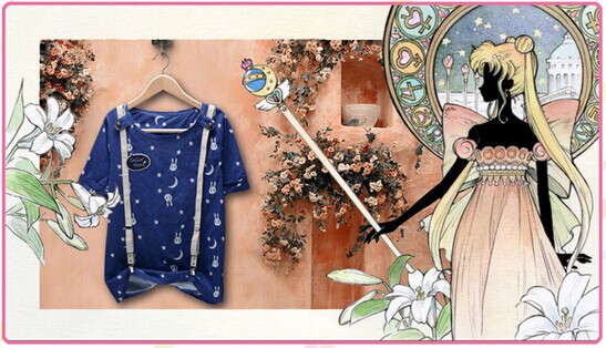 Japanese-Tsukino-Usagi-Sailo-Moon-clothes-anime-cute-blue-rabbits-and-stars-tees-girls