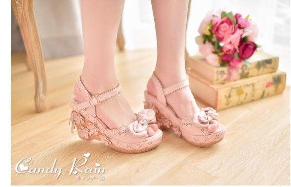 Women's Lolita Sweet Party Butterfly-Knot Wedges Sandals Japanese Princess Sandals