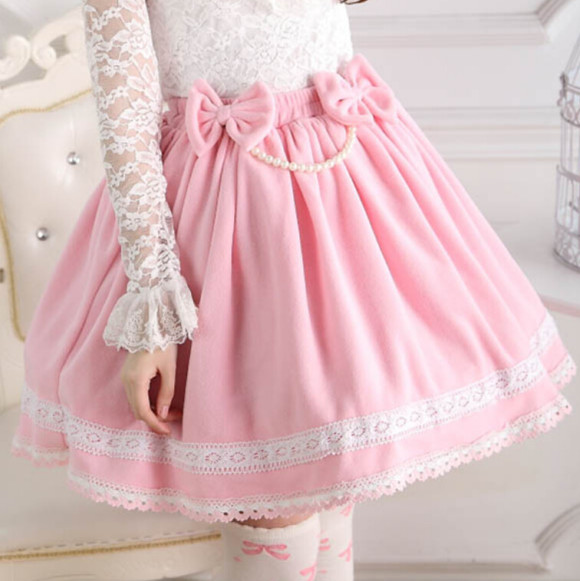 New-Winter-Pink-Pretty-Skirts-Lolita-Princess-Pleated-Lace-Skirt-Solid-Korean-Style-Skirts-Women-Lovely