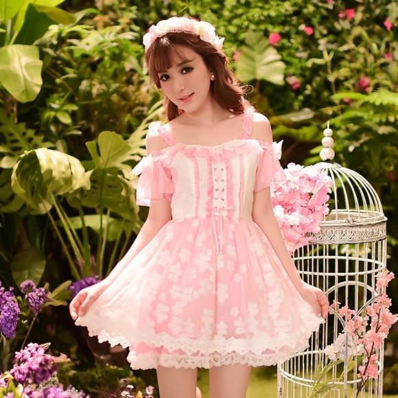 Princess-sweet-lolita-dress-Candy-rain-sweet-Summer-Japanese-style-Condole-belt-Dew-shoulder-bind-princess