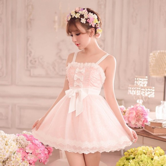 Princess-sweet-lolita-dress-Candy-rain-sweet-Summer-Japanese-style-bow-lace-sleeveless-shoulder-straps-princess