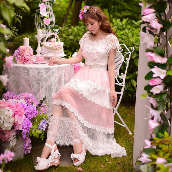 Princess-sweet-lolita-skirts-Candy-rain-new-summer-Sweet-Japanese-style-holiday-lace-patchwork-chiffon-Long