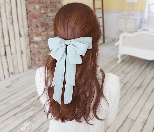 wide soft solid color hair bow barrette