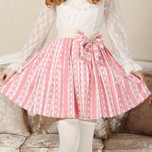 Super-Cute-Lolita-Pink-Bunny-Print-Bow-Decoration-Skirt-Princess-Sweet-original-design-Rabbit-Pleated-Women