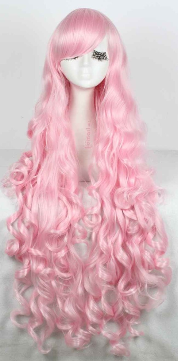 long curly pink hair wig