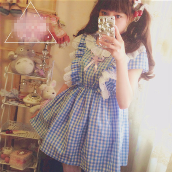Summer-HARAJUKU-Japan-dresses-Kawaii-Sweety-Young-Preppy-style-Vintage-Plaid-Dress-Soft-Cute-Lolita-Short