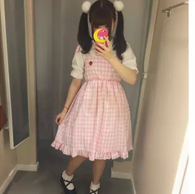 Summer-Lolita-Pink-Plaid-Strawberry-Dress-Cotton-Fashion-Cute-Lovely-Preppy-Style-Students-Kawaii-Girls-Japanese