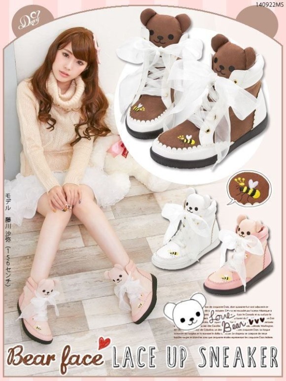 Cute-Harajuku-Womens-Bears-Bees-Embroidery-Lace-up-Sport-Shoes-AMO-Bees-Kawaii-Lolita-Flat-Sneakers